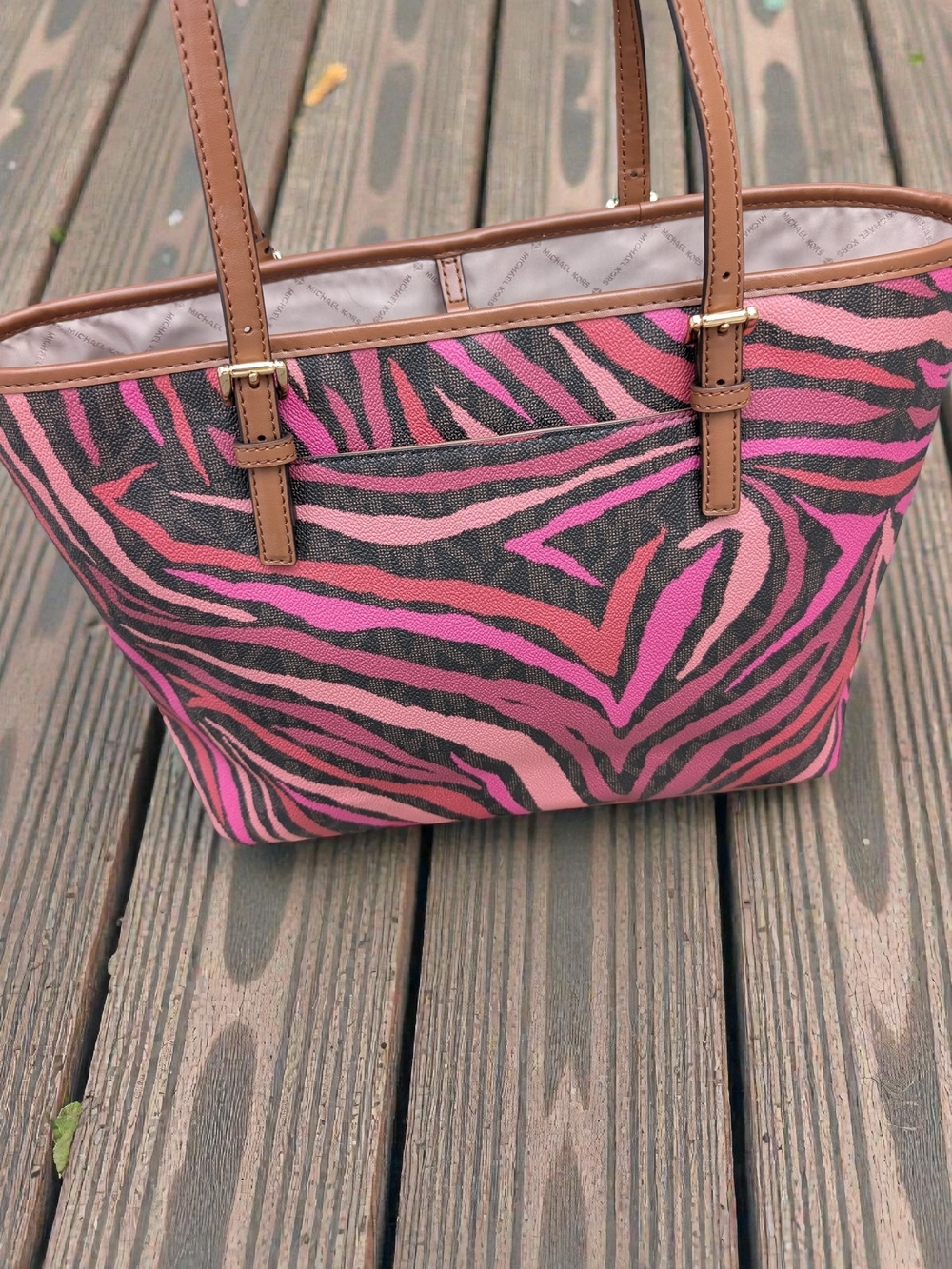 Michael Kors Jet Set Charm Medium Carryall Tote Zebra Pink Brown Multi (NWT) - Picture 4 of 8
